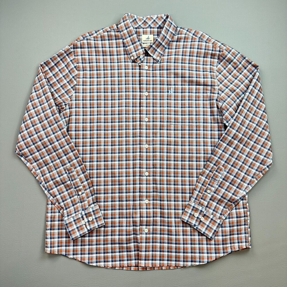 Johnnie-O Hangin Out Shirt Mens XL Plaid Woven Long Sleeve Button Up Stretch